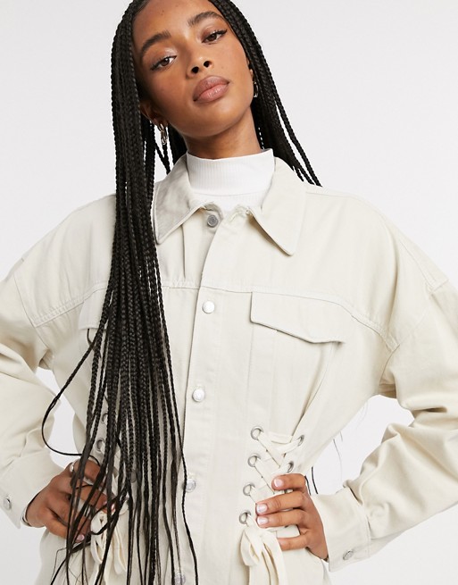 Weekday Edna organic cotton lace-up detail shirt in white