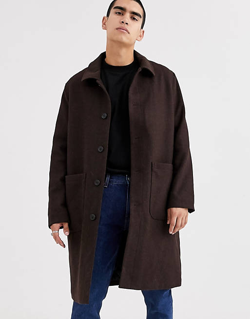 Weekday Edvard wool coat in brown | ASOS