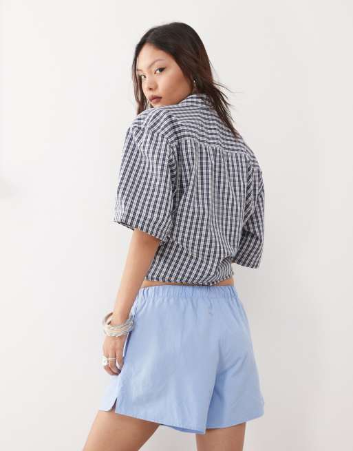 Weekday elastic waist shorts in blue, 3 of 5