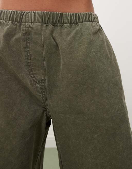 Weekday elastic waist super wide leg pants in washed khaki