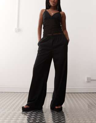 Weekday Elastic Waist Wide Leg Pants In Black