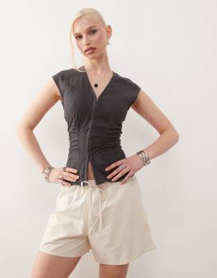 Weekday Weekday elasticated waist shorts in beige-Neutral