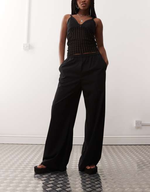 Weekday elasticated waist wide leg pants in black, 2 of 5