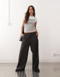 [Weekday] Weekday elasticated waist wide leg pants in dark grey pinstripe M DARK GREY PINSTRIPE