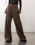 [Weekday] Weekday elasticated waist wide leg pants in dark mole-Grey M DARK MOLE
