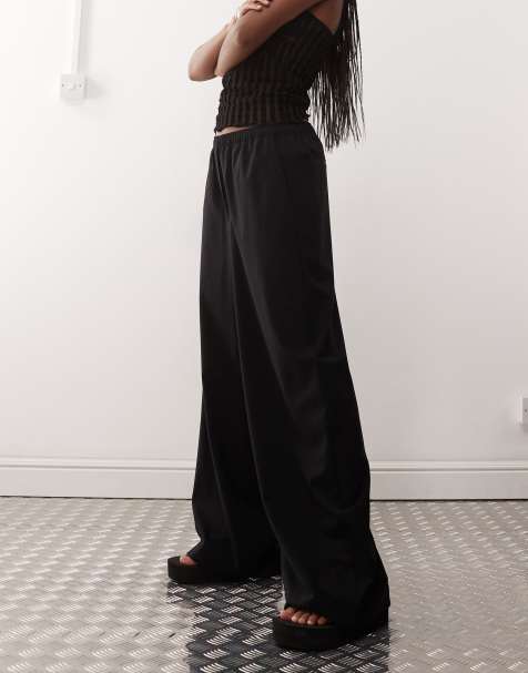 Weekday elasticated waist wide leg trousers in black
