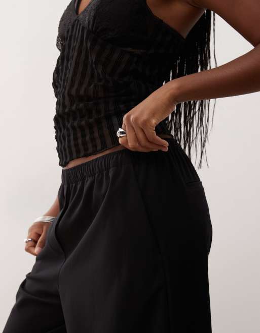 Weekday elasticated waist wide leg trousers in black, 5 of 5