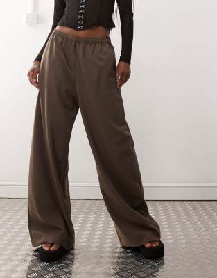 Weekday Weekday elasticated waist wide leg trousers in dark mole-Grey