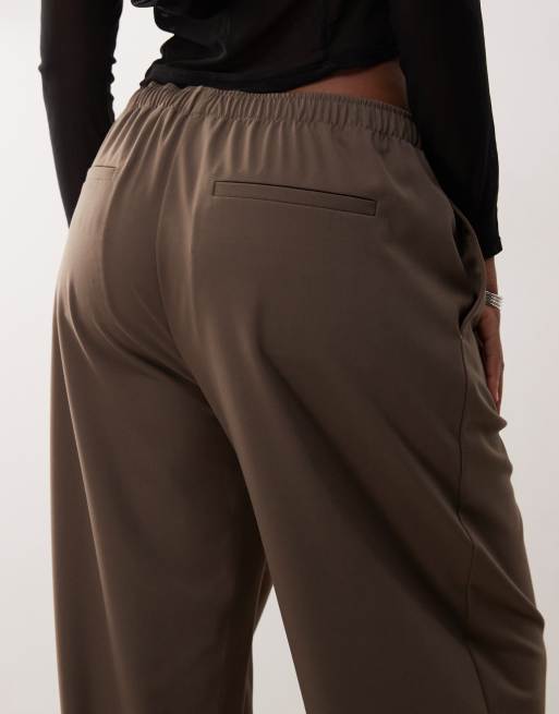 Weekday elasticated waist wide leg trousers in dark mole, 5 of 5