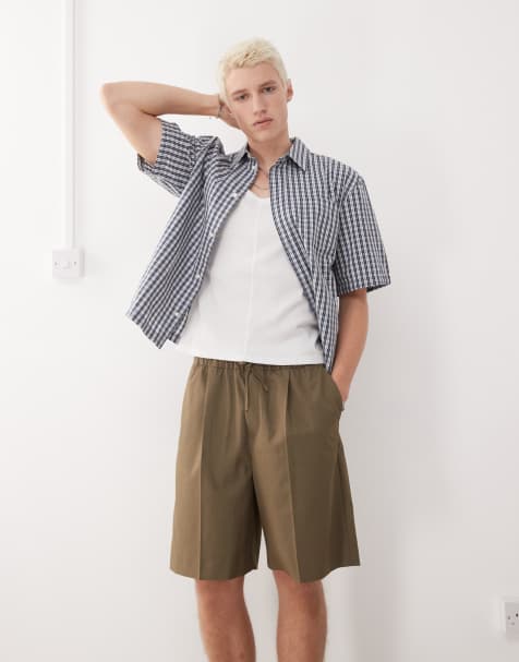 Weekday oversized smart shorts with elasticated waist in khaki