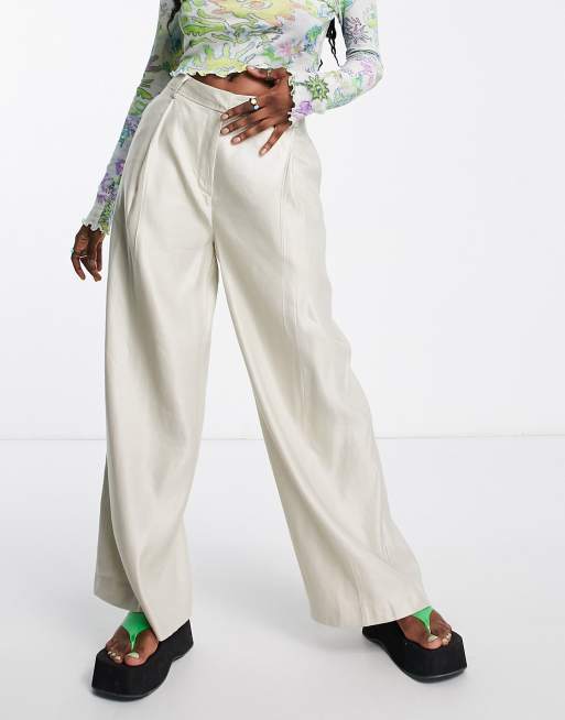 Weekday - Elegante linnen broek met wijde pijpen in beige, deel van co-ord set