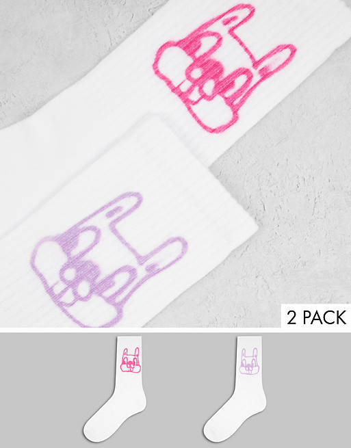 Weekday Eleven 2 pack bunny print socks in multi