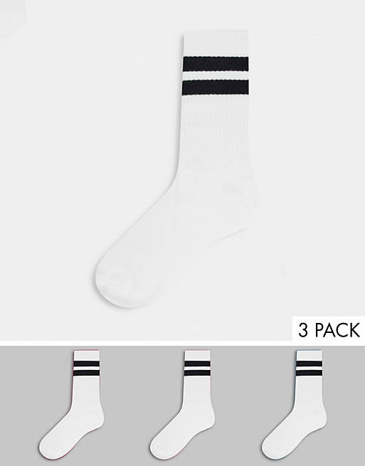Weekday Eleven 3 pack socks pack in white with black stripe