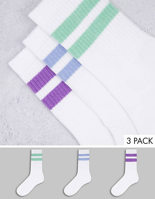 Weekday Eleven organic cotton 3 pack striped socks in white and multi
