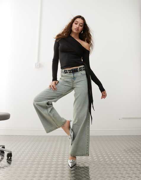 Weekday - Eli - Top a maniche lunghe asimmetrico nero con allacciatura drappeggiata - view 1