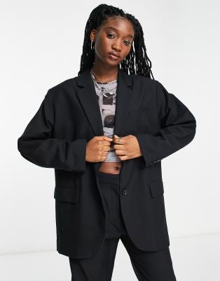 Weekday Luna Satin Blazer In Black - Part Of A Set