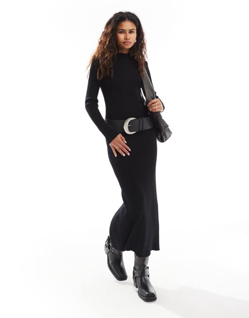 Weekday - Eliette - Sort maxikjole i ribstrik i slim fit - Kun hos ASOS