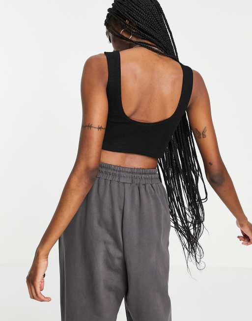Weekday – Elina – Czarny krótki top bez rękawów z bawełny – BLACK, 2 z 4