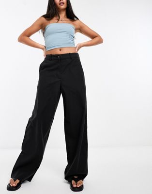Weekday Elio Baggy Fit Pants In Washed Black