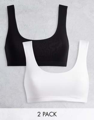 2-pack Padded Cotton Bras - White/black - Ladies