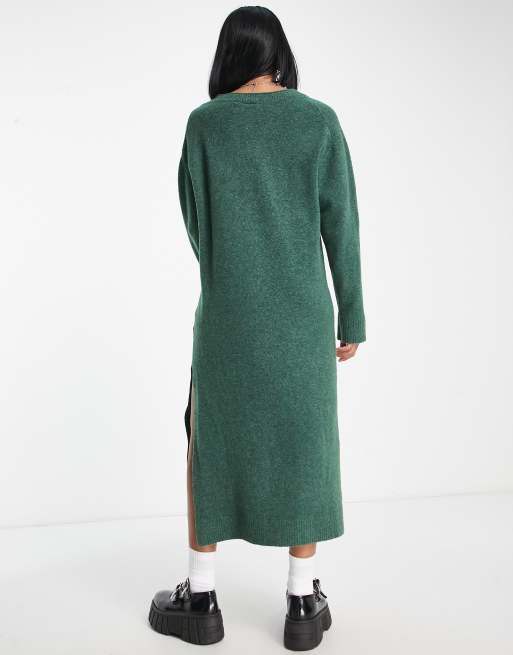 green emerald velvet dress Forest Green Roll Neck Knitted Jumper Dress – AX Paris US main image 1