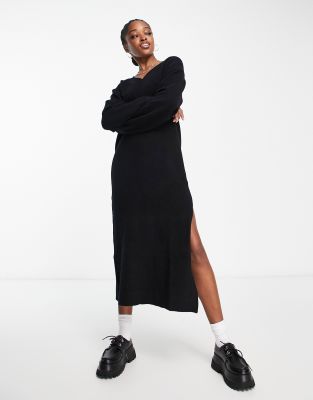 Weekday Ellen v-neck sweater dress in black