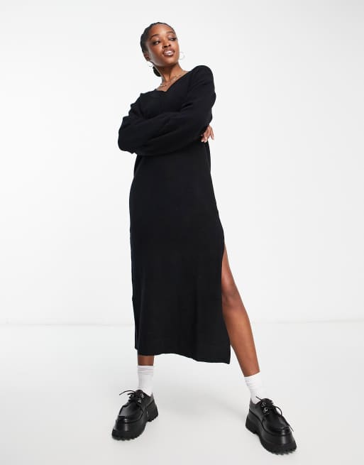 Black v neck outlet sweater dress