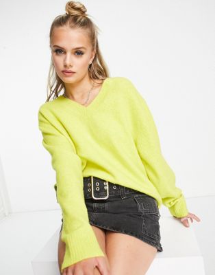 Weekday Ellen v-neck sweater in yellow - ASOS Price Checker