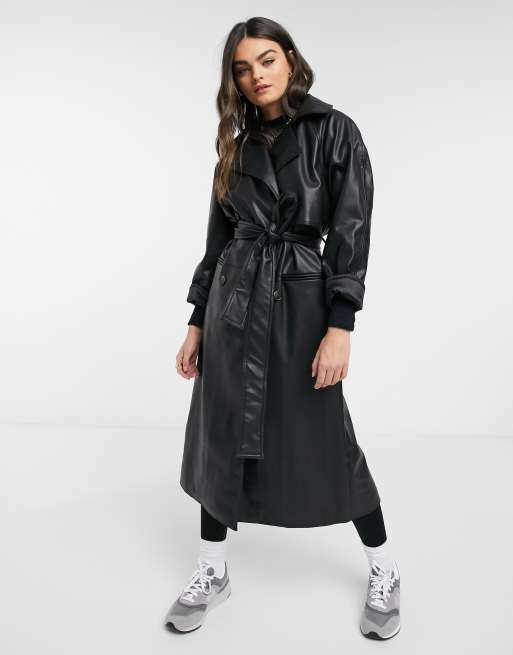 Weekday Elli faux leather trench in black | ASOS
