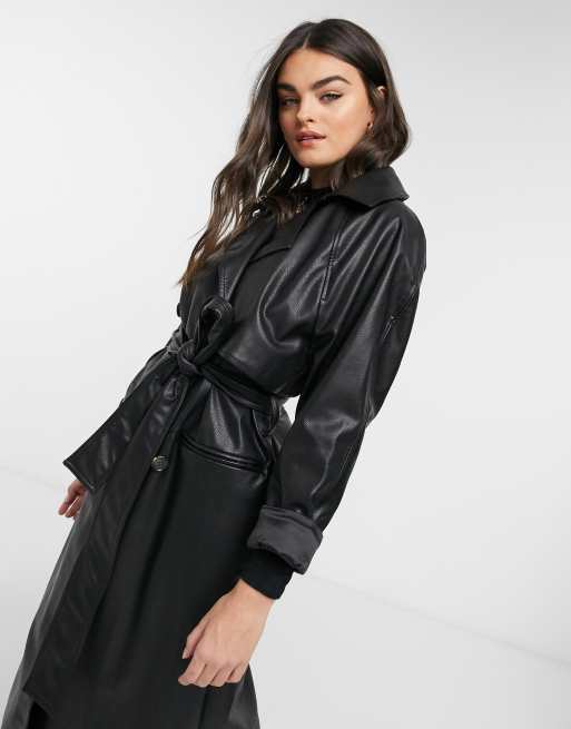 Weekday Elli faux leather trench in black