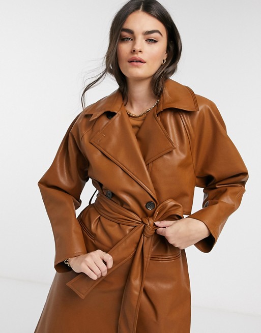 Weekday Elli faux leather trench in toffee