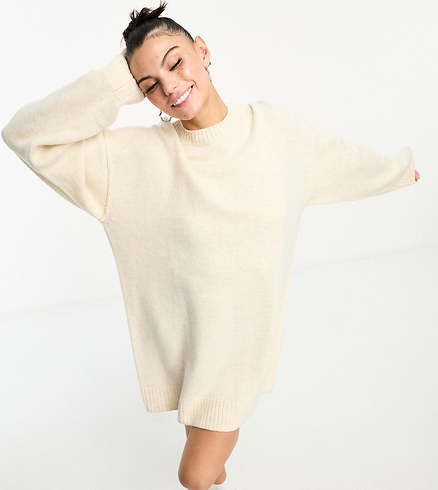 Weekday Eloise wool oversized mini jumper dress in off-white melange exclusive to ASOS