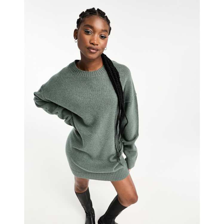 Weekday Eloise wool oversized mini sweater dress in khaki