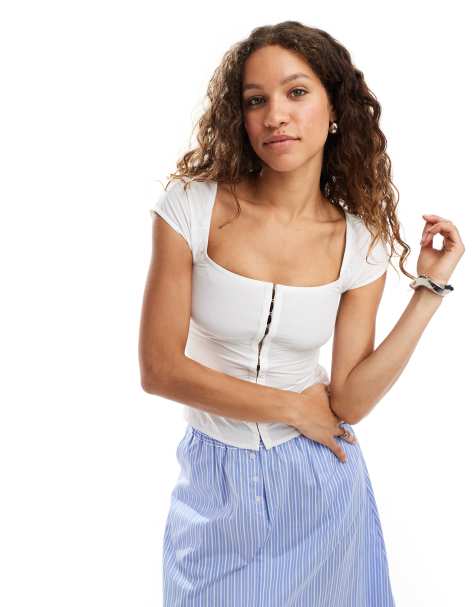 Weekday Elsa corset style square neck top in white - view 1