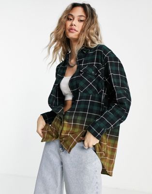 Weekday Elsie oversized check shirt with bleach in green - DGREEN - ASOS Price Checker