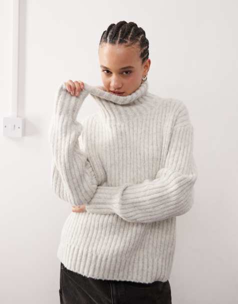 Weekday Elvine chunky knit turtle neck jumper in grey - view 1