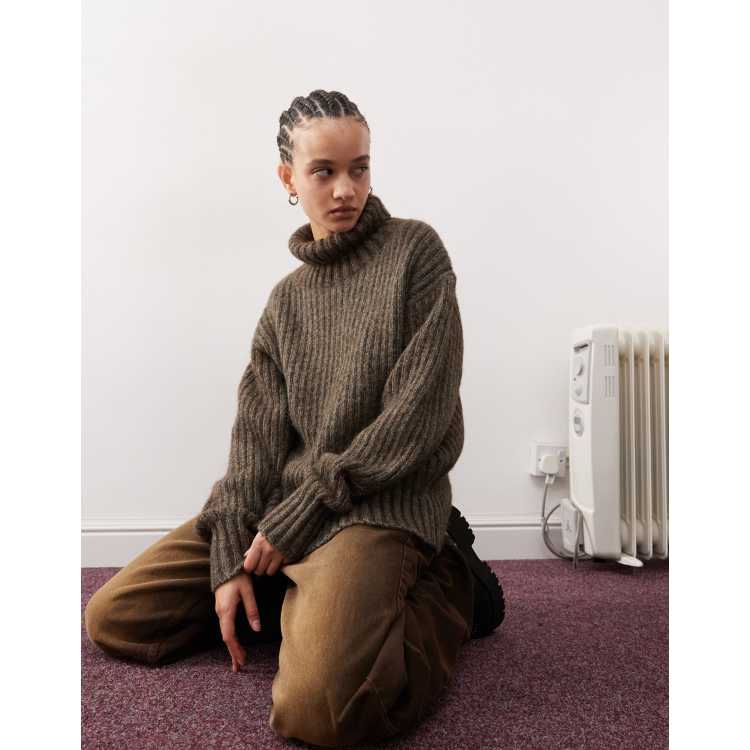 Weekday Elvine chunky knit turtle neck sweater in brown | ASOS
