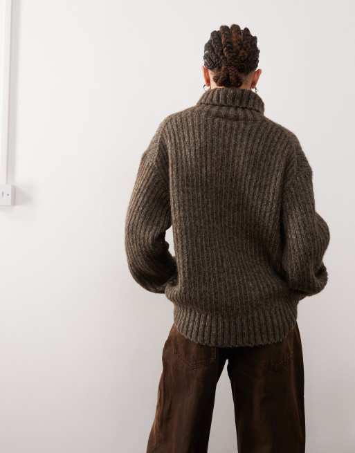Weekday Elvine chunky knit turtle neck sweater in brown | ASOS