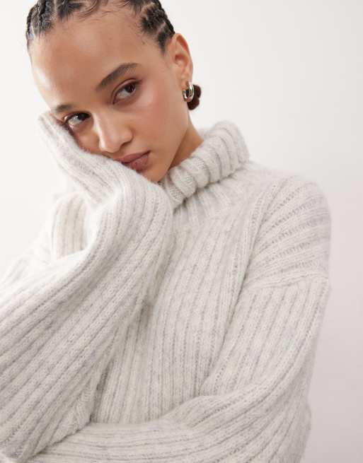 Weekday Elvine wool & alpaca blend chunky knit turtleneck sweater in gray