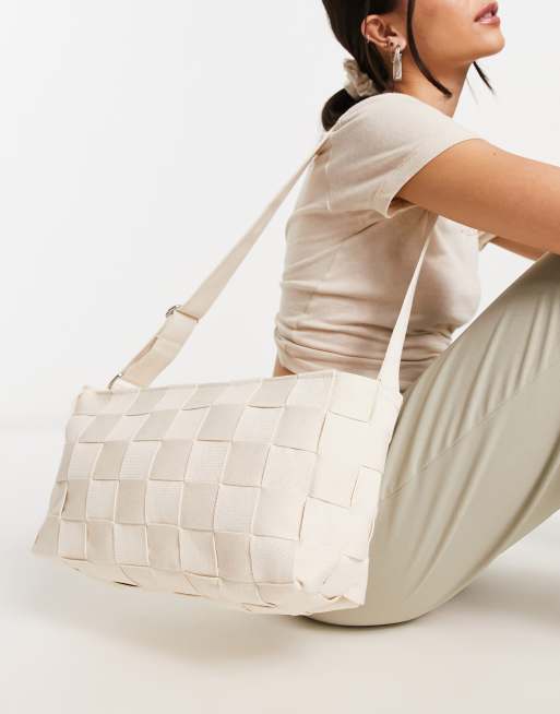 Weekday - Elvira - Borsa da spalla in cotone color écru