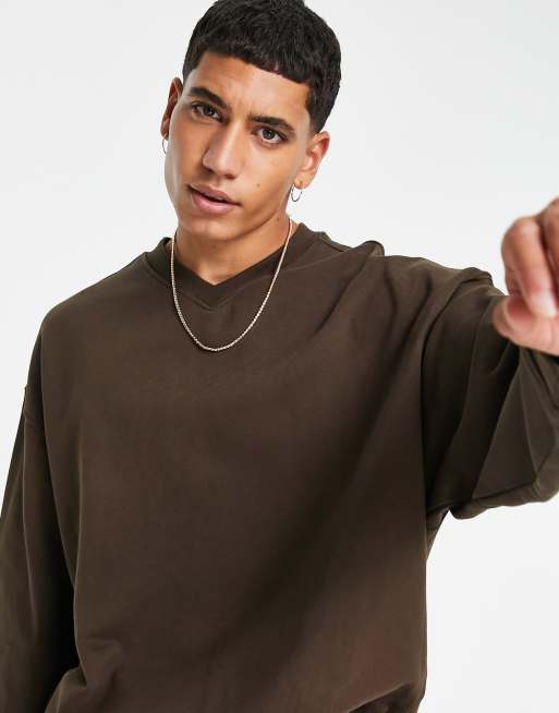 Weekday - Emanuel - Felpa marrone con scollo a V