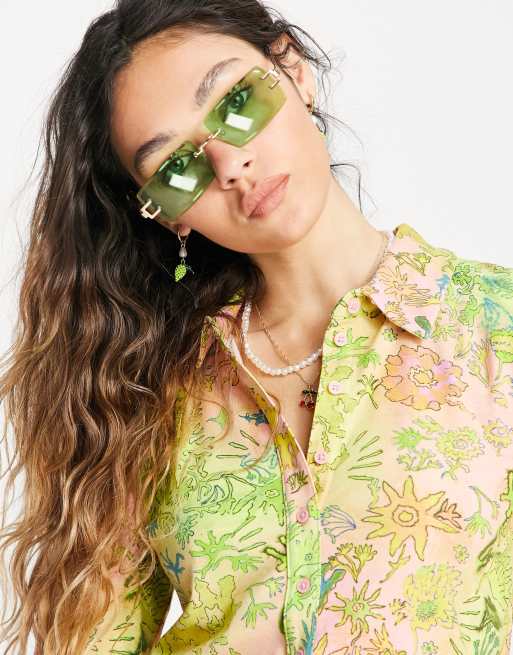 Weekday Emilia cotton jersey shirt in floral print - MULTI
