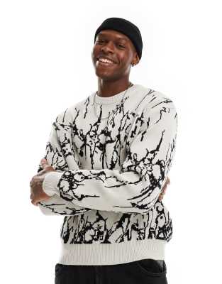 Weekday Weekday Emilio jumper with black pattern jacquard graphic in off-white