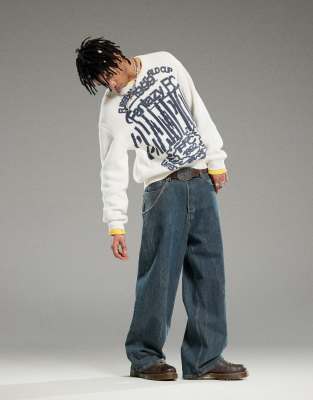 Weekday Weekday Emilio jumper with fantazy fussball graphic print off-white