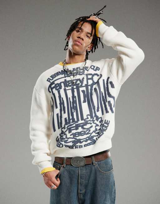 Weekday Emilio jumper with fantazy fussball graphic print off white, 4 of 4