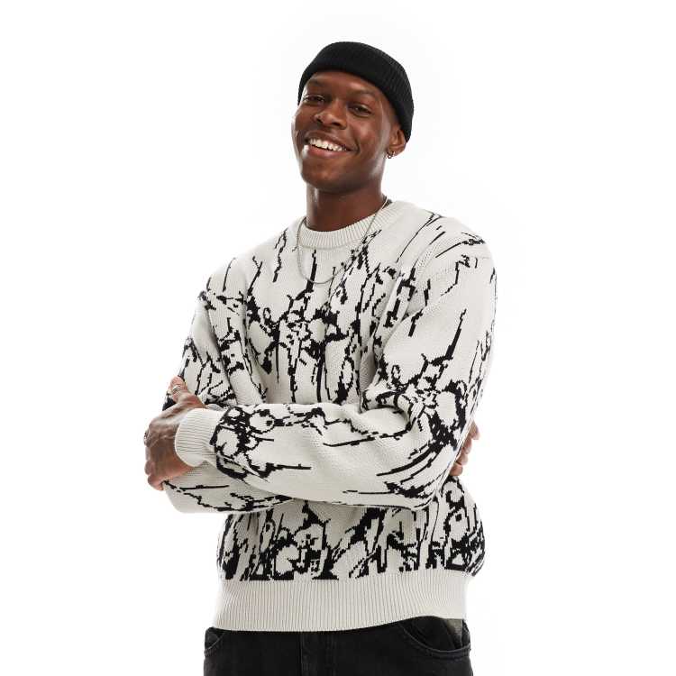 Weekday Emilio sweater with black pattern jacquard graphic in off