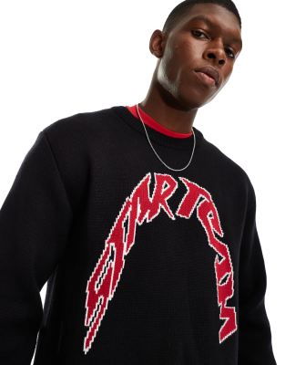 Emilio sweater with varsity style jacquard graphic in red