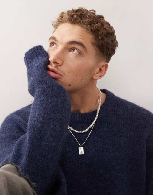 Weekday – Emilio – Pullover aus Wollmix in meliertem Marineblau