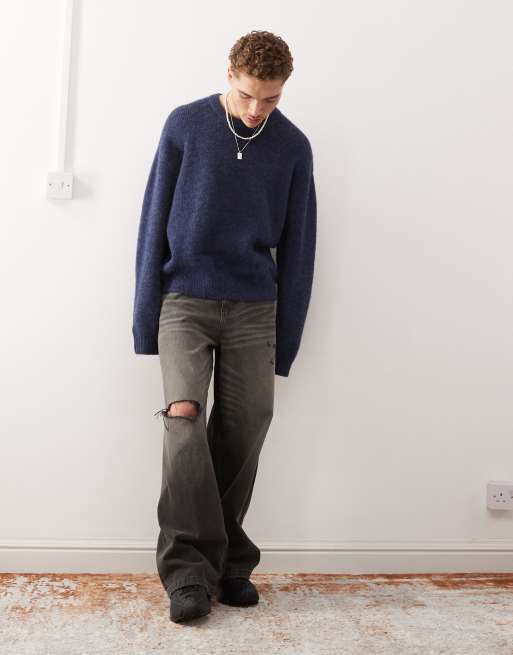 Weekday – Emilio – Pullover aus Wollmix in meliertem Marineblau