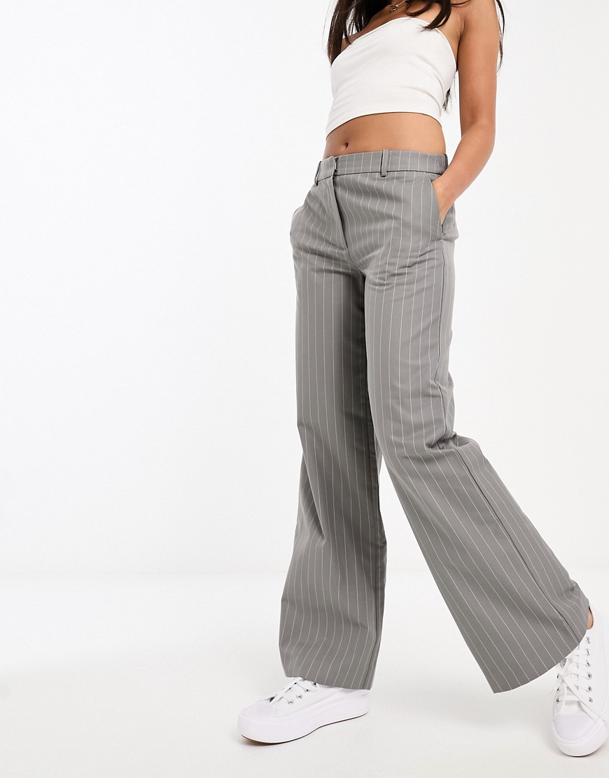 Weekday Emily trousers in grey pinstripe